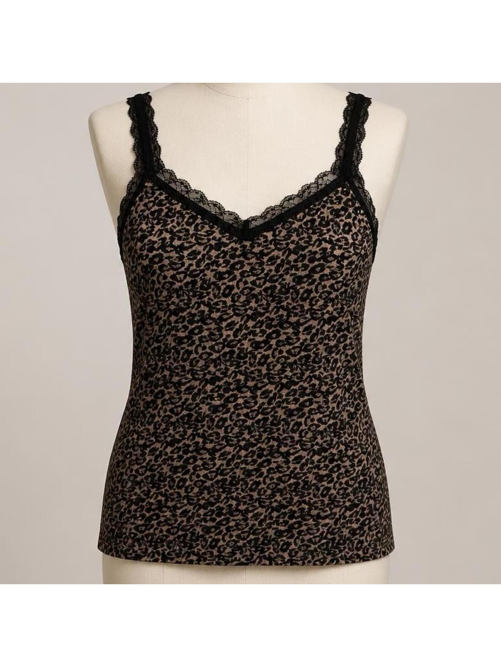 White House Black Market Lace Trim Leopard Print Camisole Tank Top Size Large